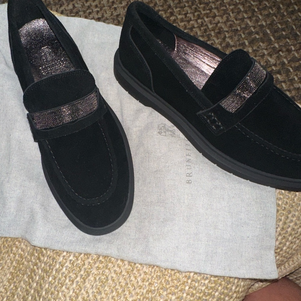 Brunello cucinelli loafers with molini black suede leather !